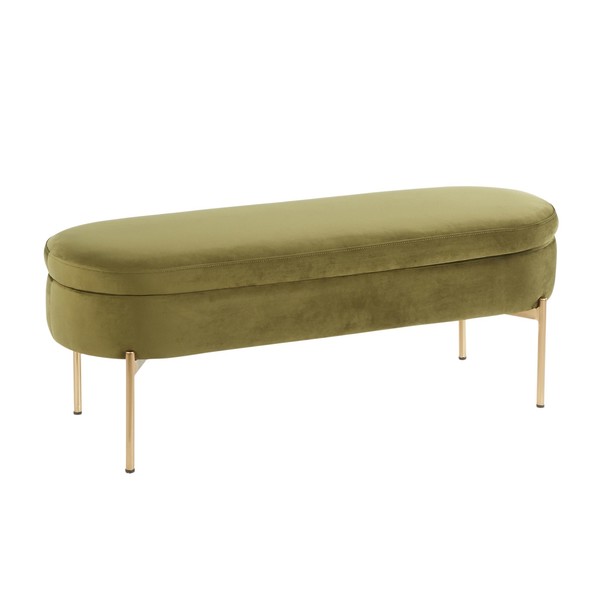 Lumisource Chloe Storage Bench in Gold Metal and Green Velvet BC-CHLOE STOR AUVGN